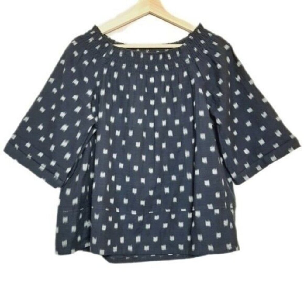 CURRENT ELLIOT | Smock Dotted Ikat Polka Dot Tee Blouse Blue Sz 1 / S